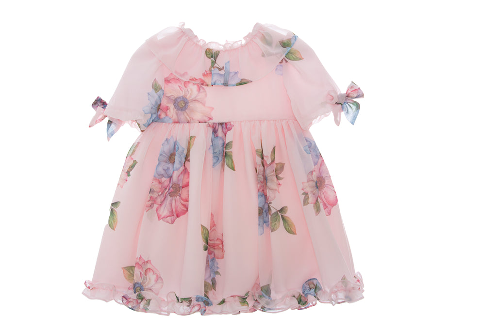 Blue Floral Chiffon Dress | Little Birdies